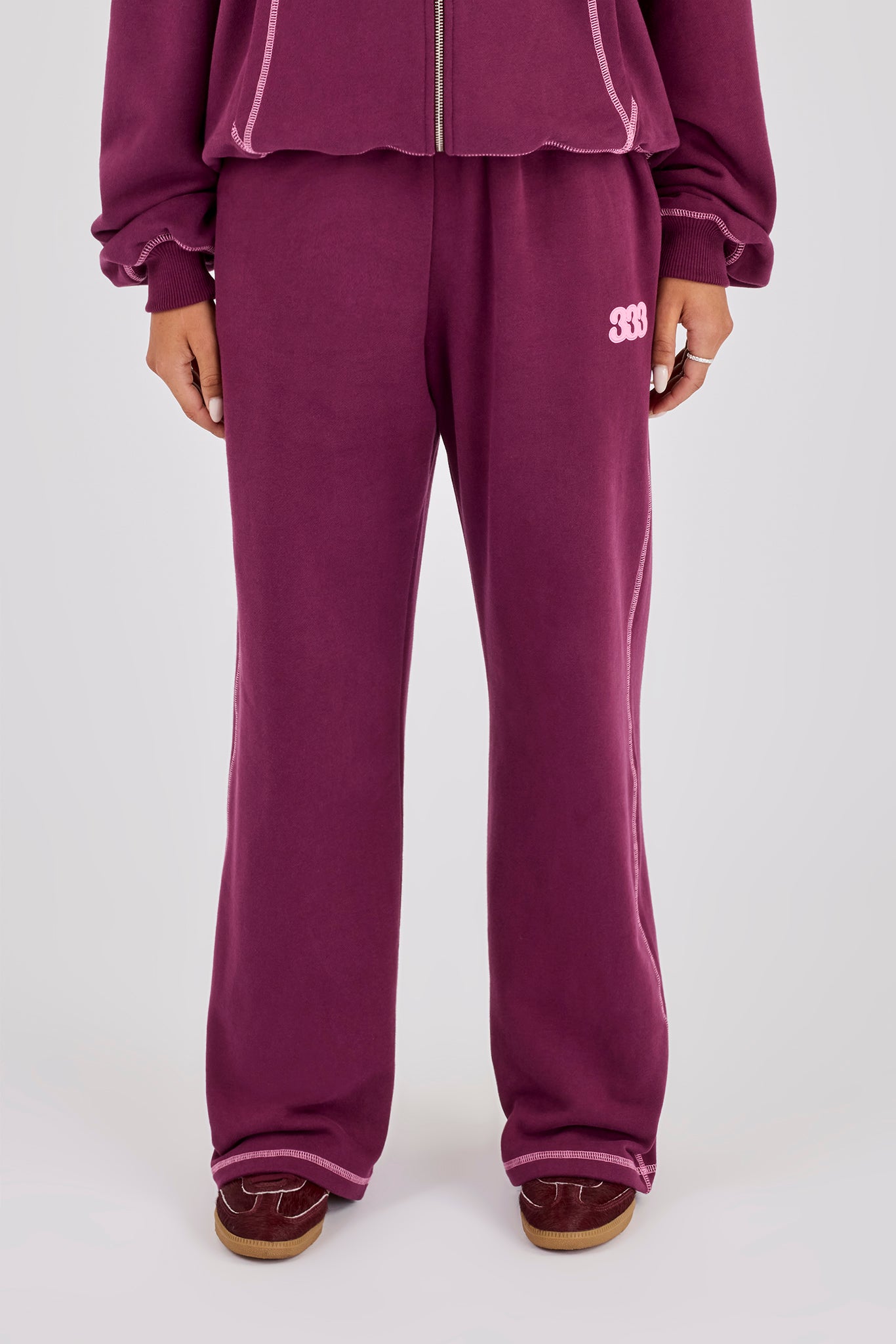 333 Cherub & Bow Wide Leg Jogger - Berry